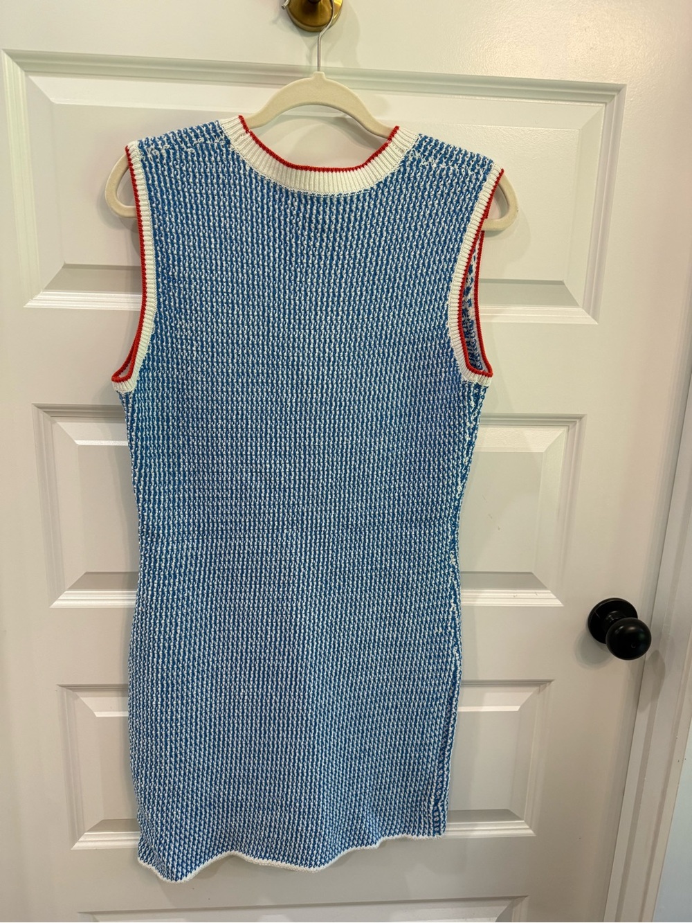 KULE The Virginie Knit Sweater Dress in White/Royal Blue - Picture 6 of 7